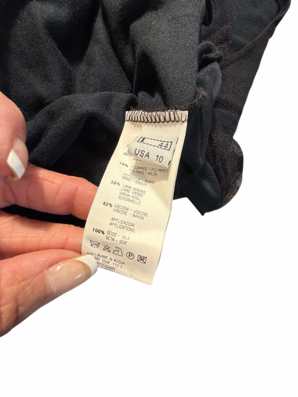 Roberta Scarpa Wool Silk Blend Black Ruched Long-Sleeve Pink Stripe Detail Sz 10 - Picture 11 of 14